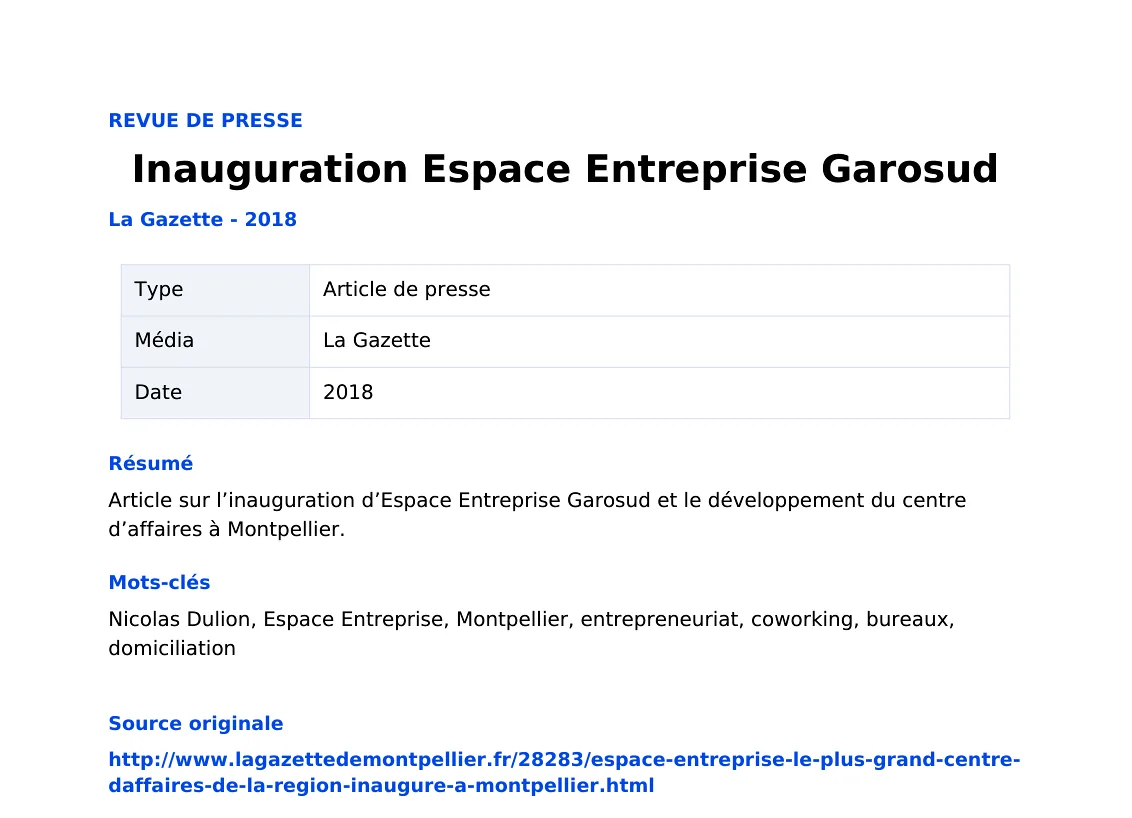 Inauguration Espace Entreprise Garosud — lecture locale 1