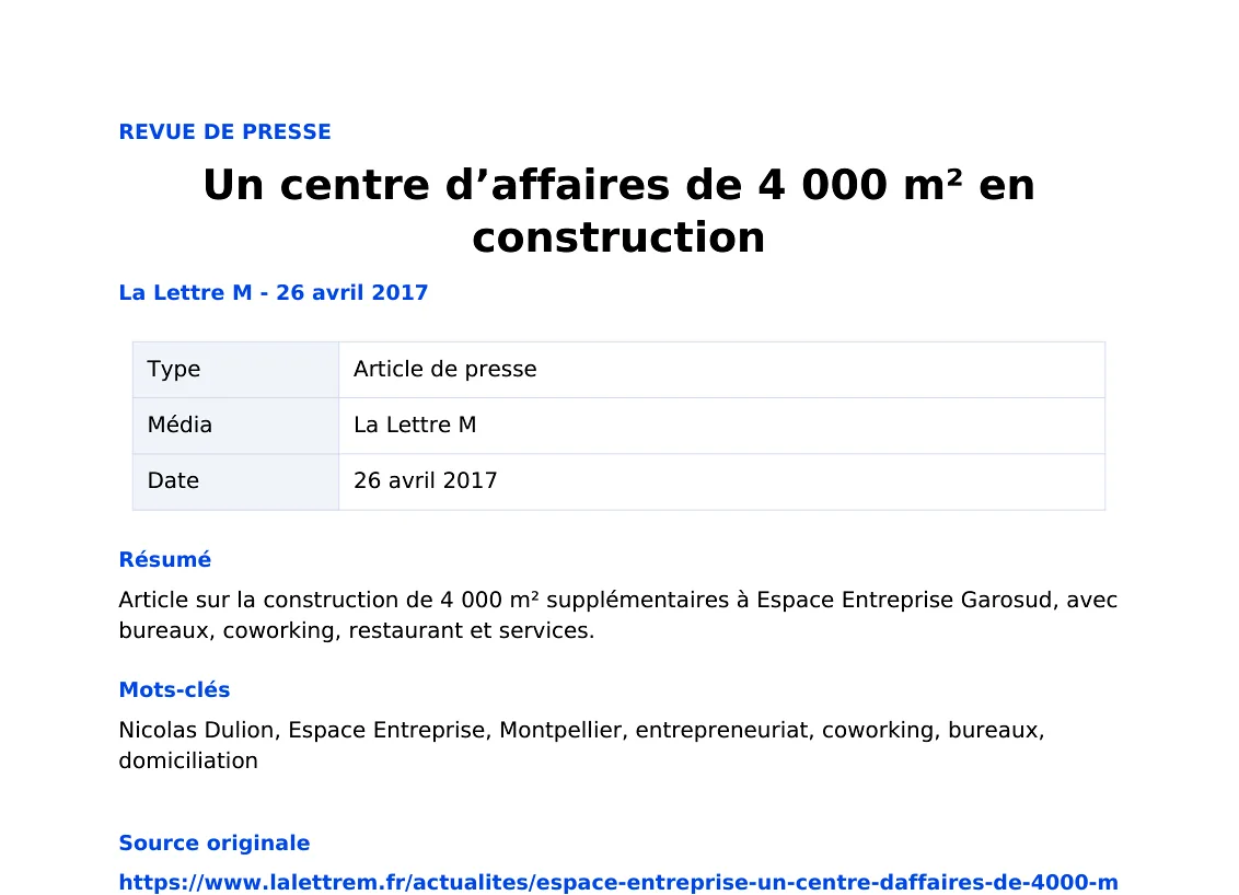 Un centre d’affaires de 4 000 m² en construction — lecture locale 1