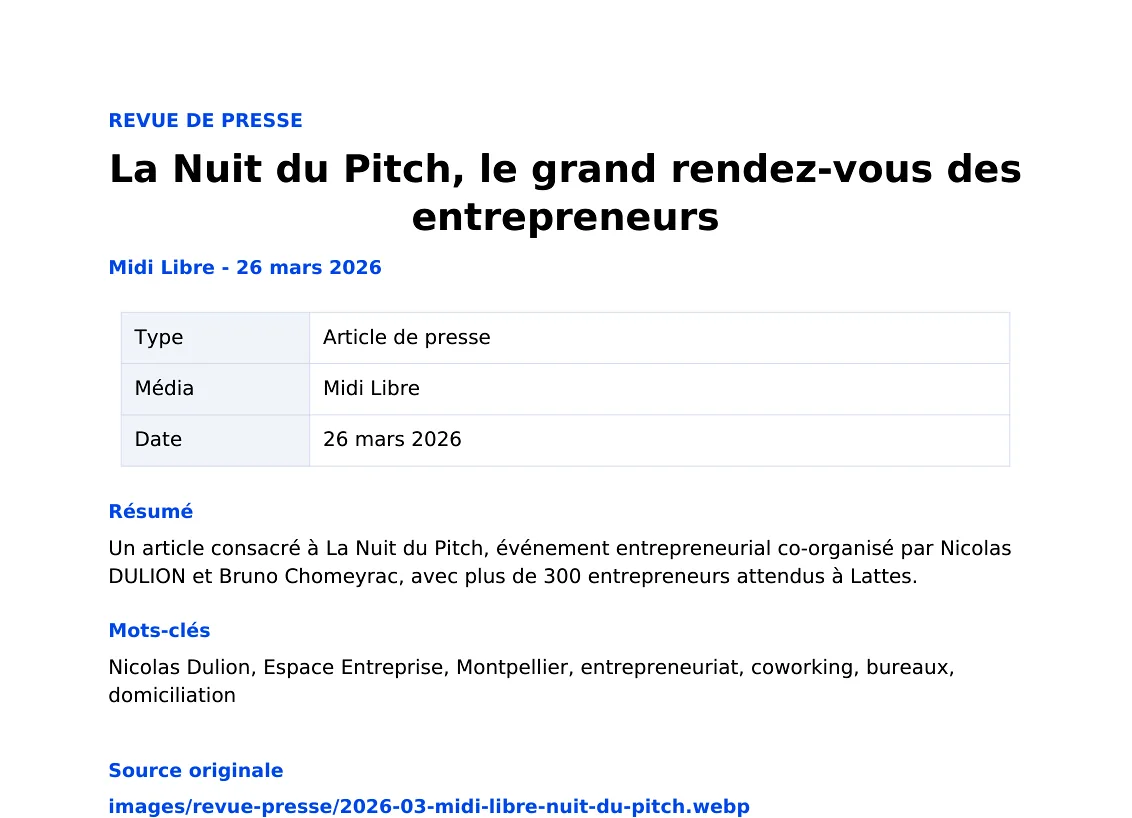 La Nuit du Pitch, le grand rendez-vous des entrepreneurs — lecture locale 1