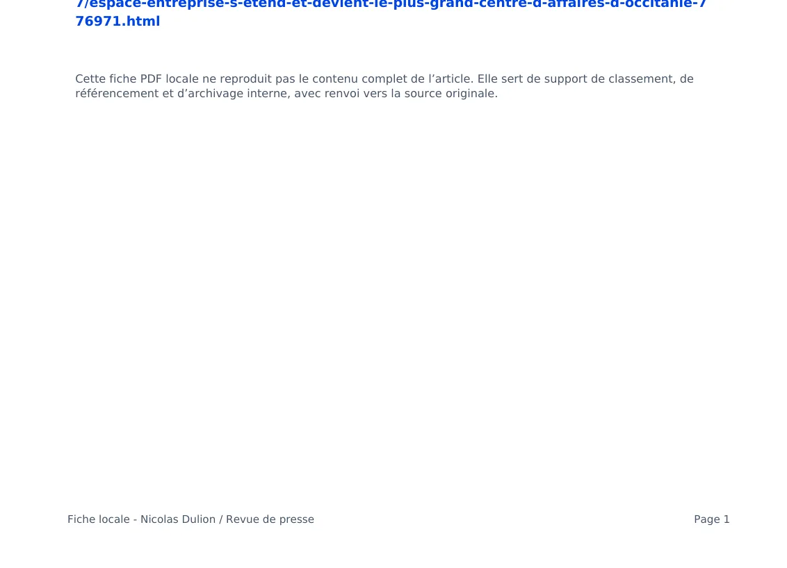 Plus grand centre d’affaires d’Occitanie — lecture locale 2