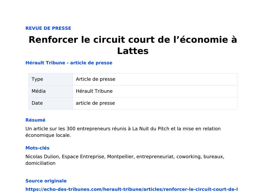 Renforcer le circuit court de l’économie à Lattes — lecture locale 1