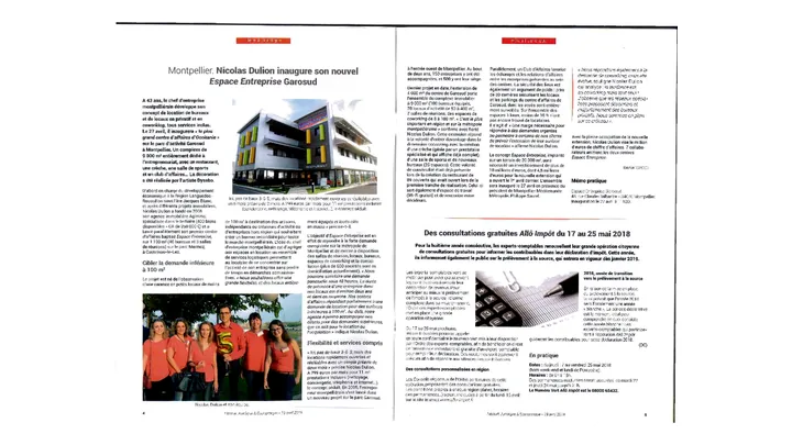 Nicolas Dulion inaugure son nouvel Espace Entreprise Garosud Hérault Juridique & Économique • 19 avril 2018 - Nicolas Dulion inaugure son nouvel Espace Entreprise Garosud - Article sur l’inauguration du nouvel Espace Entreprise Garosud, ses bureaux, son coworking, son restaurant et ses services aux entreprises.