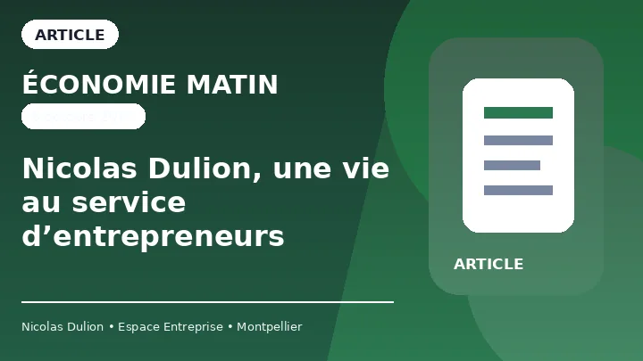 Économie Matin — Nicolas Dulion, une vie au service d’entrepreneurs Économie Matin : Nicolas Dulion, une vie au service d’entrepreneurs — Portrait économique de Nicolas Dulion autour de l’immobilier d’entreprise, d’Espace Entreprise Garosud et de l’accompagnement entrepreneurial.