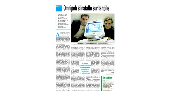 Omnipub s’installe sur la toile Article Midi Libre 2001 sur Omnipub et Nicolas Dulion